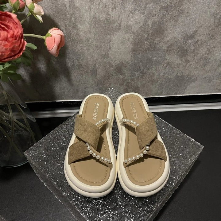 Dame Elegante Tåseparator Sandaler med moderne Remdesign og Perlepynt Stilla
