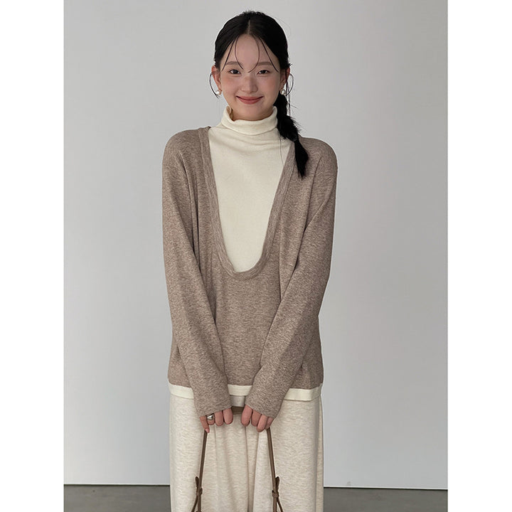 Damer casual longsleeve top med bred V-udskæring Stilla