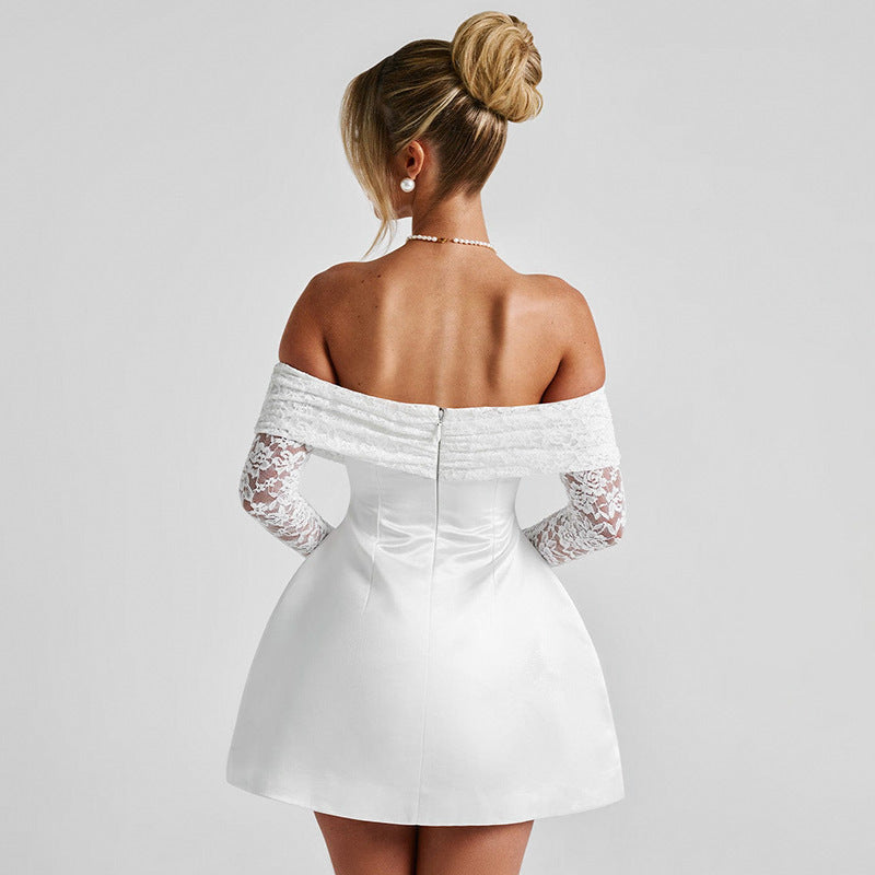 Dame Off-Shoulder Kjole med elegante spidsærmer og svajende nederdel Stilla
