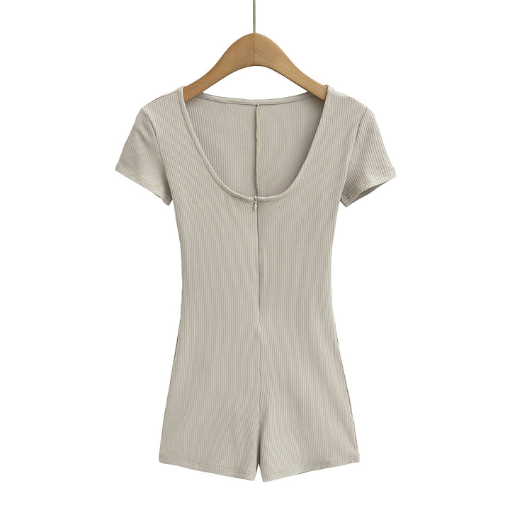 Dame Bodycon Jumpsuit med korte ærmer og elegant V-udskæring Stilla