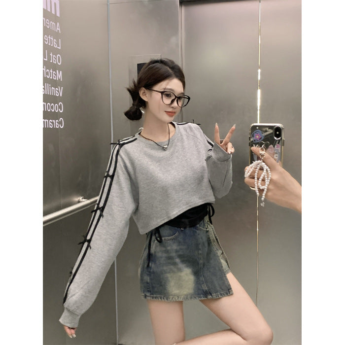 Kvinders afslappede cropped sweatshirt med sidelinning Stilla