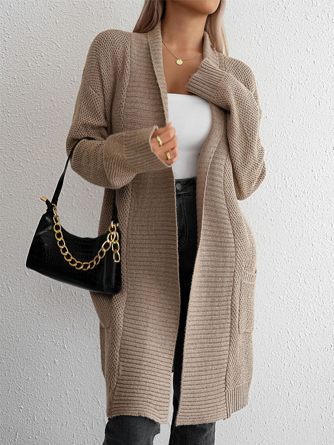 Femme Åben Front Struktureret Strik Cardigan Stilla