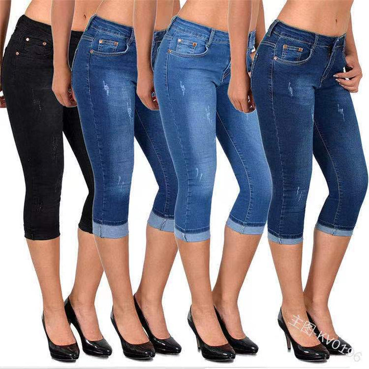 Dame Capri-jeans med afslappet snit og mode detaljer Stilla