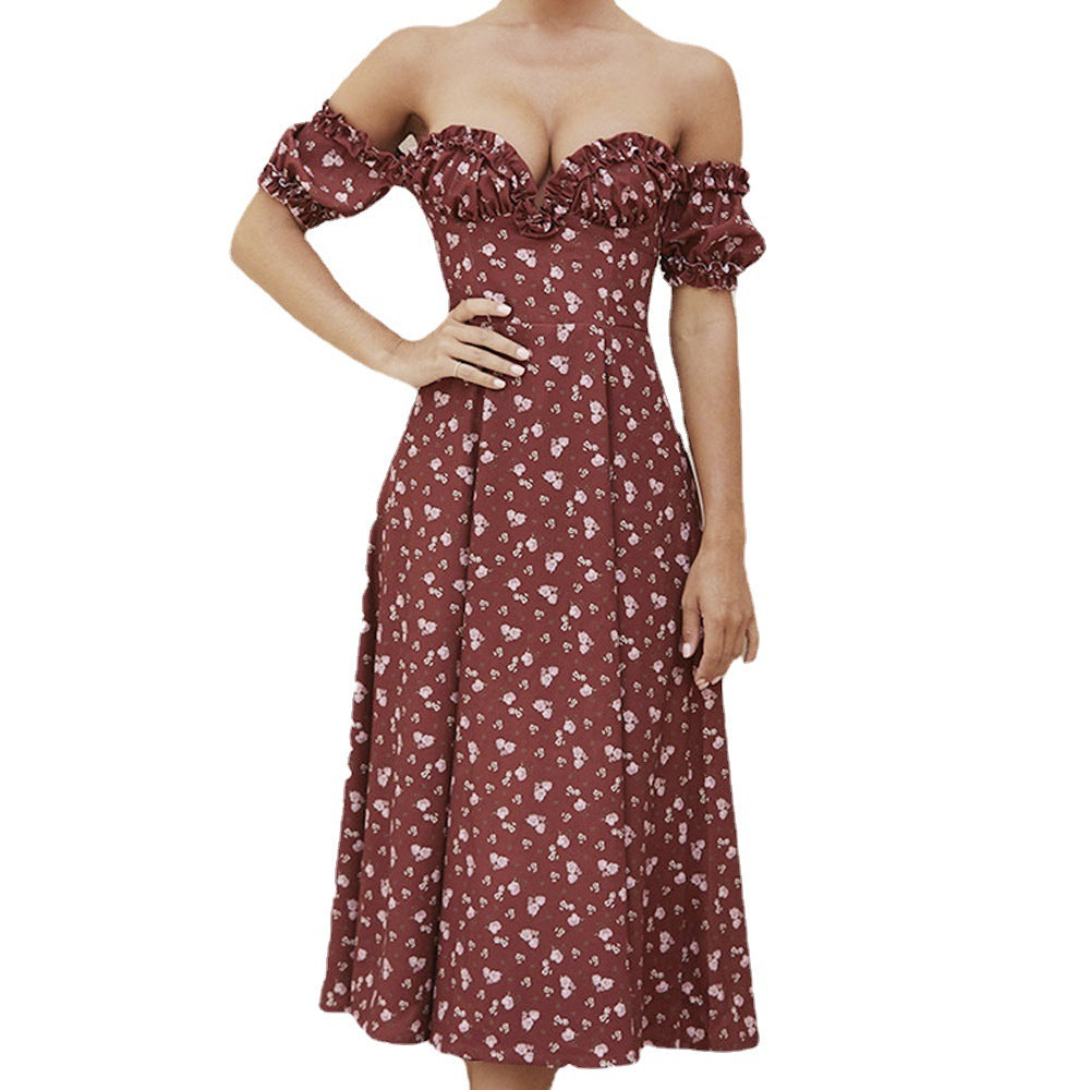 Dame Off-Shoulder-Maxikjole med blomster mønstre og flæsedetaljer Stilla
