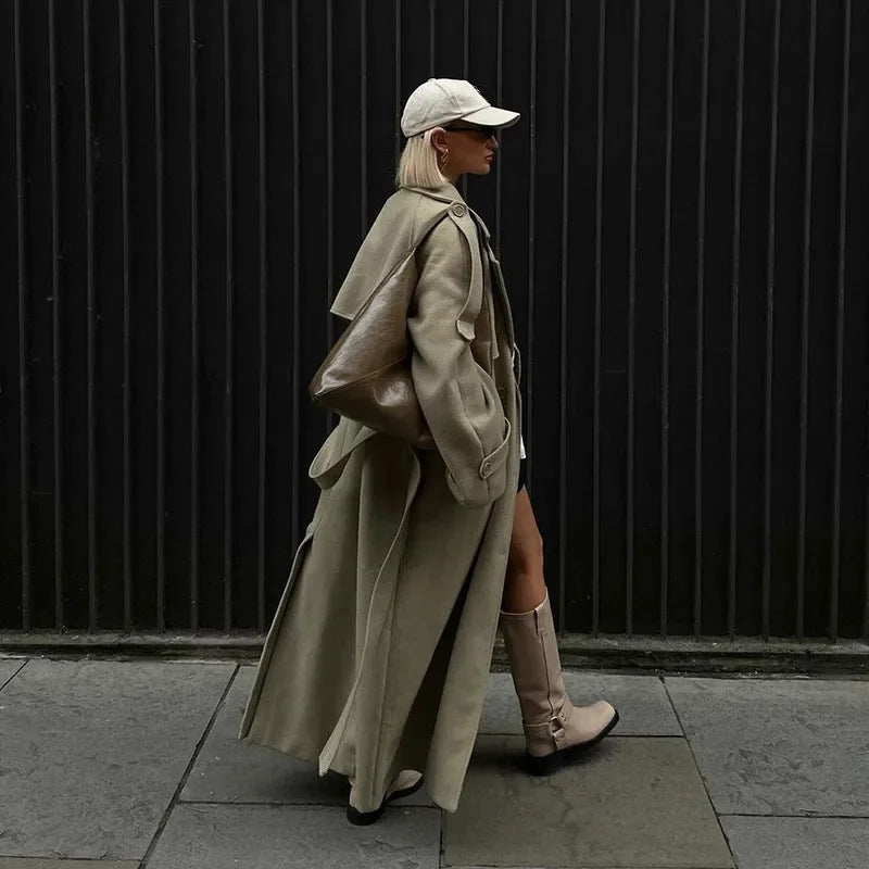 Damer Mode Oversized Frakke med Justerbart Bælte Stilla