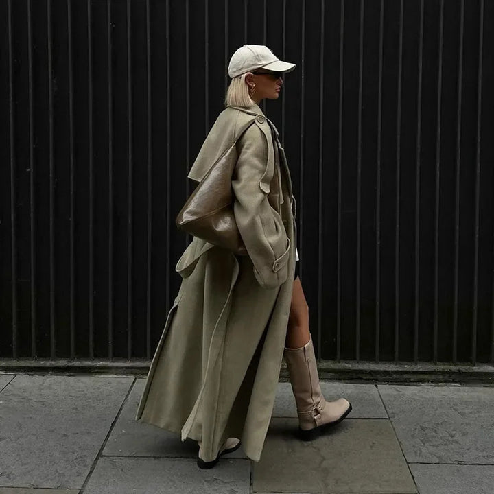Damer Mode Oversized Frakke med Justerbart Bælte Stilla