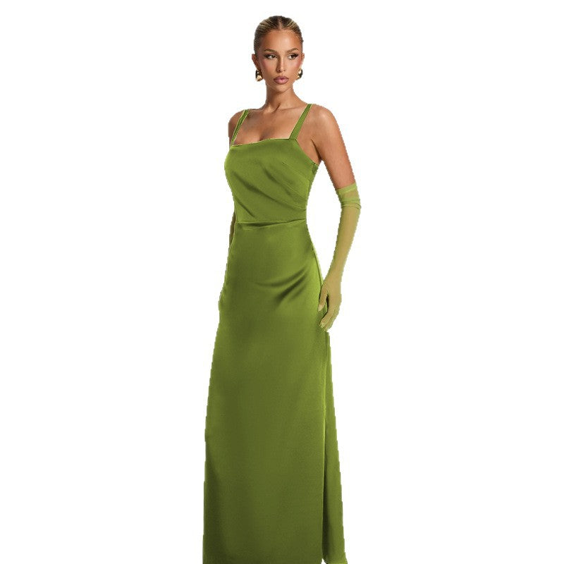 Dame Elegant Satin-Maxikjole med smalle stropper Skovae