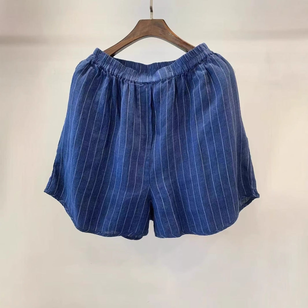 Dame Casual Stribede Linned Shorts Stilla