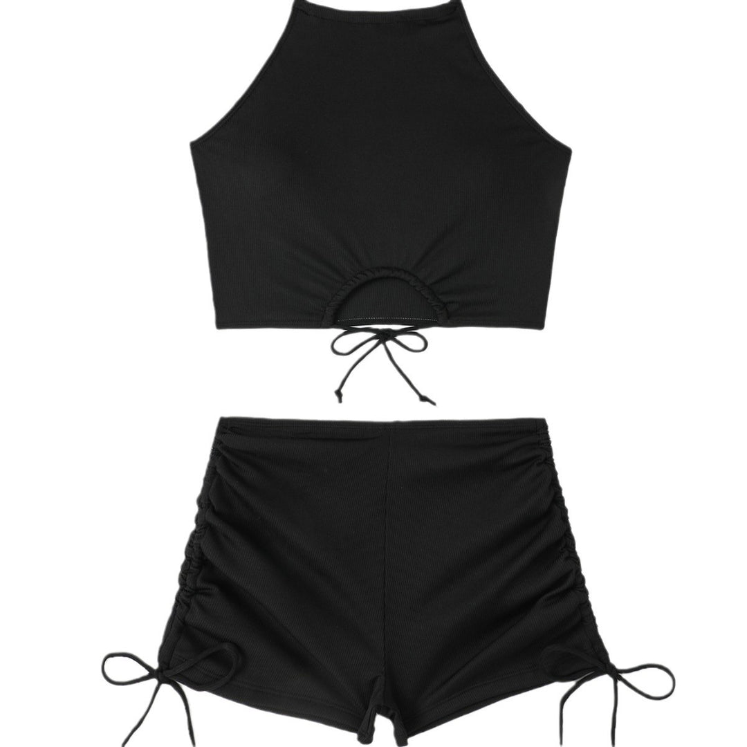 Dame Højkrave Crop Top og Flæser Badebukser Sæt Stilla