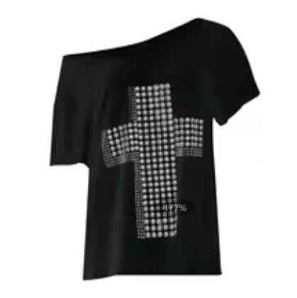 Dame stilfuld oversized T-shirt med kors-print og glimmerdetaljer Skovae