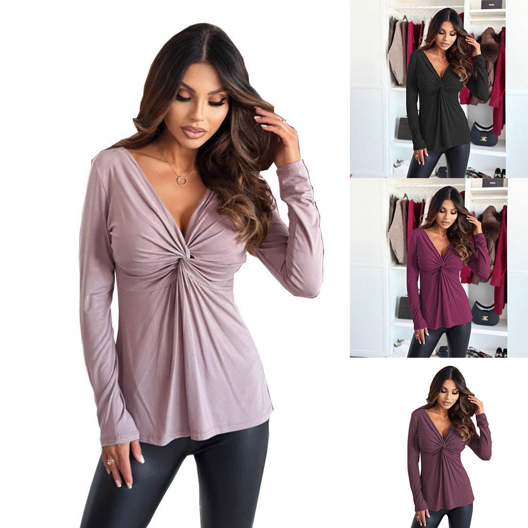 Dame Elegant Twist-Front Langærmet T-shirt Stilla