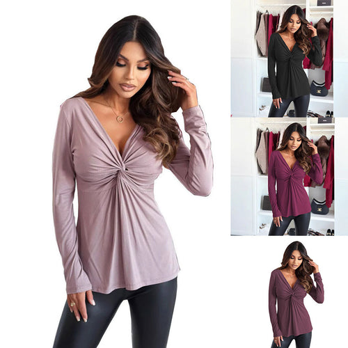 Dame Elegant Twist-Front Langærmet T-shirt Stilla