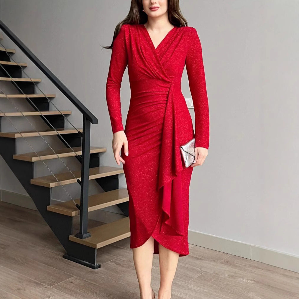 Dame Elegant omslagkjole med skinnende detaljer og asymmetrisk kant Stilla