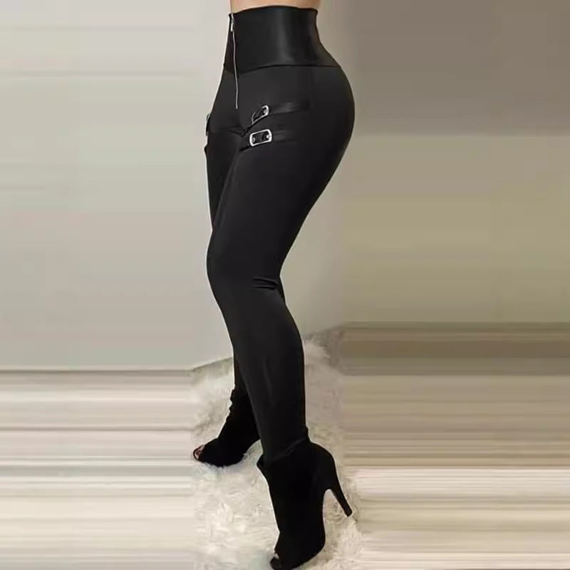 Dame højtaljede leggings med moderigtige spænde-detaljer Skovae
