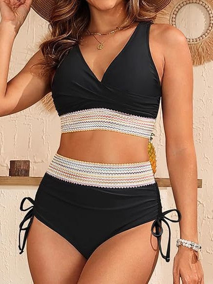 Dame Højskåret Bikini-Sæt med elegant Vireffekt og justerbare bånd Stilla