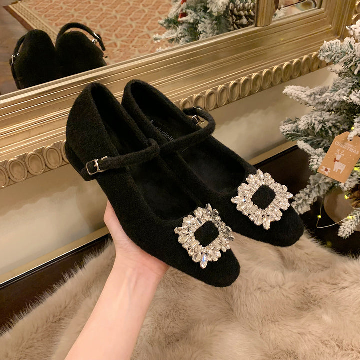 Dame Elegant Mary Jane Ballerinaer med dekorativ strassschnalle Stilla