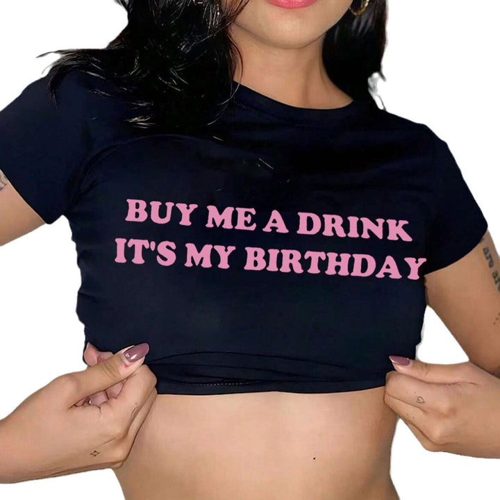 Dame Crop-T-Shirt med sjov fødselsdags-slogan og kropsnær pasform Skovae