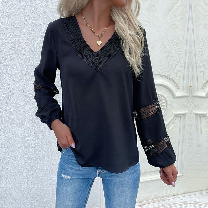 Dame elegant bluse med spidse detaljer og V-udskæring Stilla