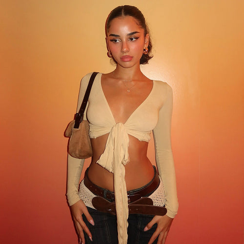 Dame Crop-Top med legende bindebånd og lange ærmer Skovae