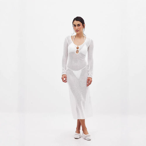 Dame net kjole med dyb V-udskæring og dekorative knapper Stilla