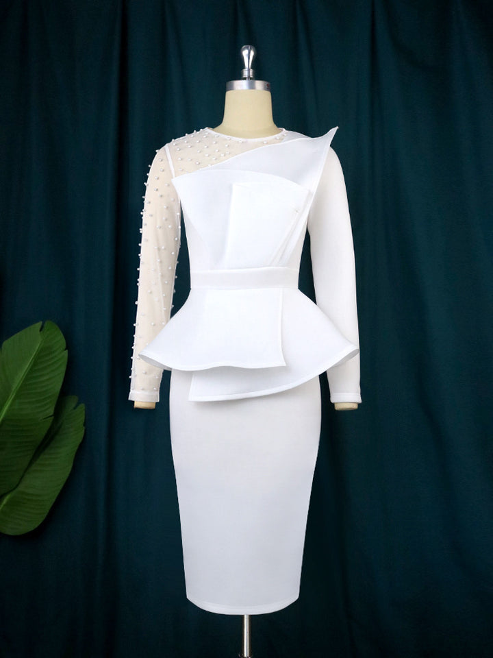 Dame Etuikjole med transparente puffærmer og dekorativt peplum Skovae