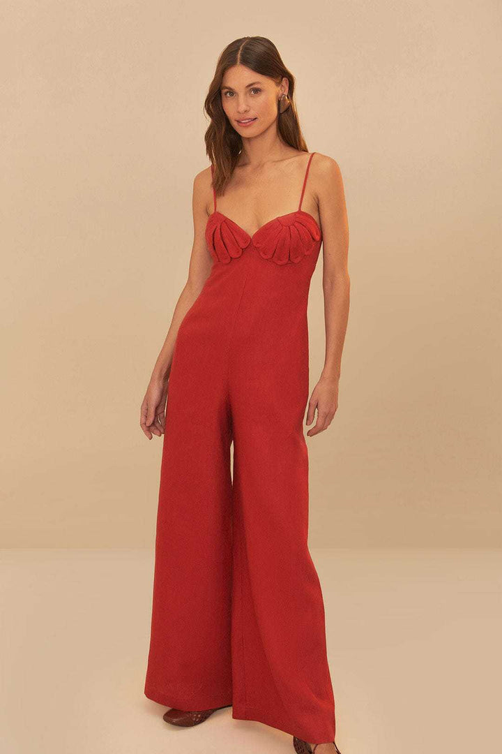 Dame Elegant jumpsuit med voluminøse flæsedetaljer og flydende snit Skovae