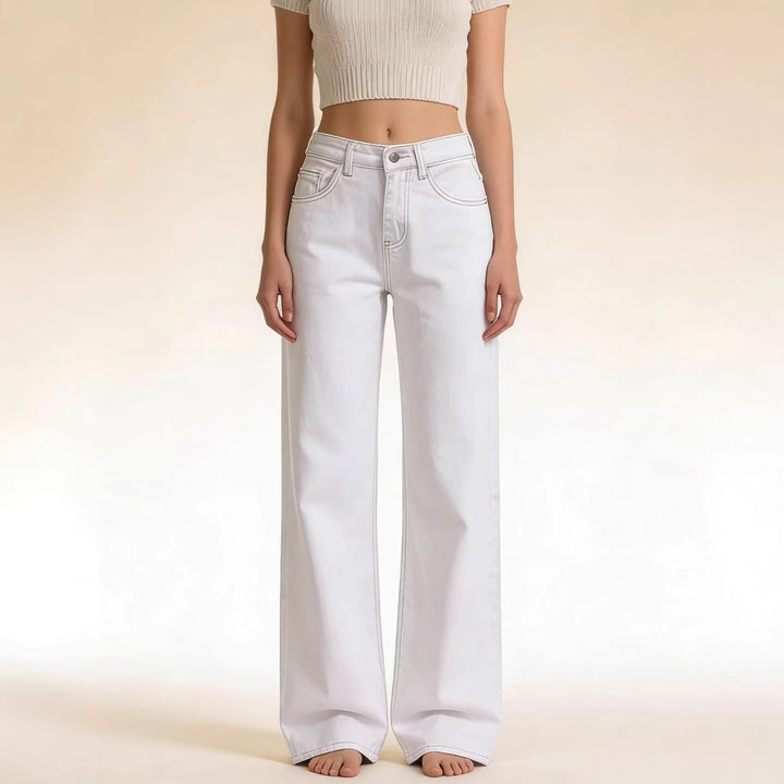 Dame bredde Denim-bukser med vintage-vask og høj talje Skovae