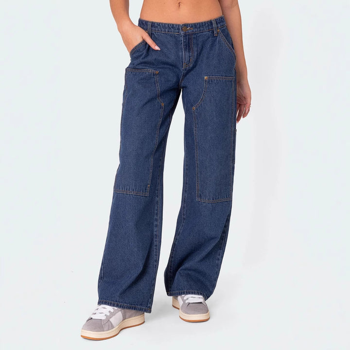 Dame brede anvendelsesjeans med praktiske lommer og høj talje