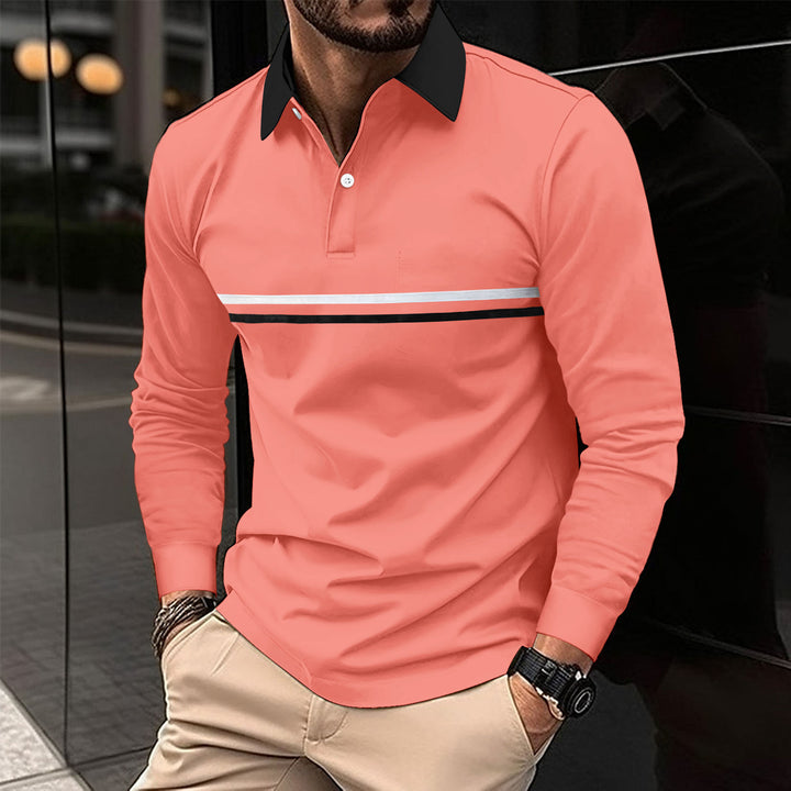 Herre Langærmet Polo T-shirt med kontrasterende krave og sporty stribemønster Stilla