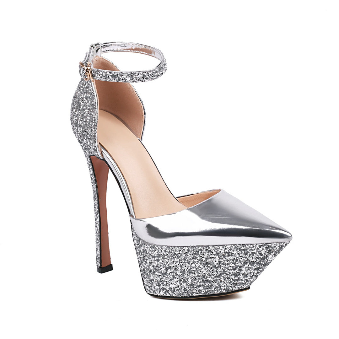 Femme Glitter-akcentuerede High-Heeled Platform-Pumps Stilla