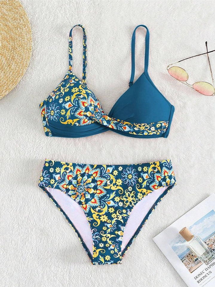Femme Floral Print Bralette Bikini Sæt Stilla