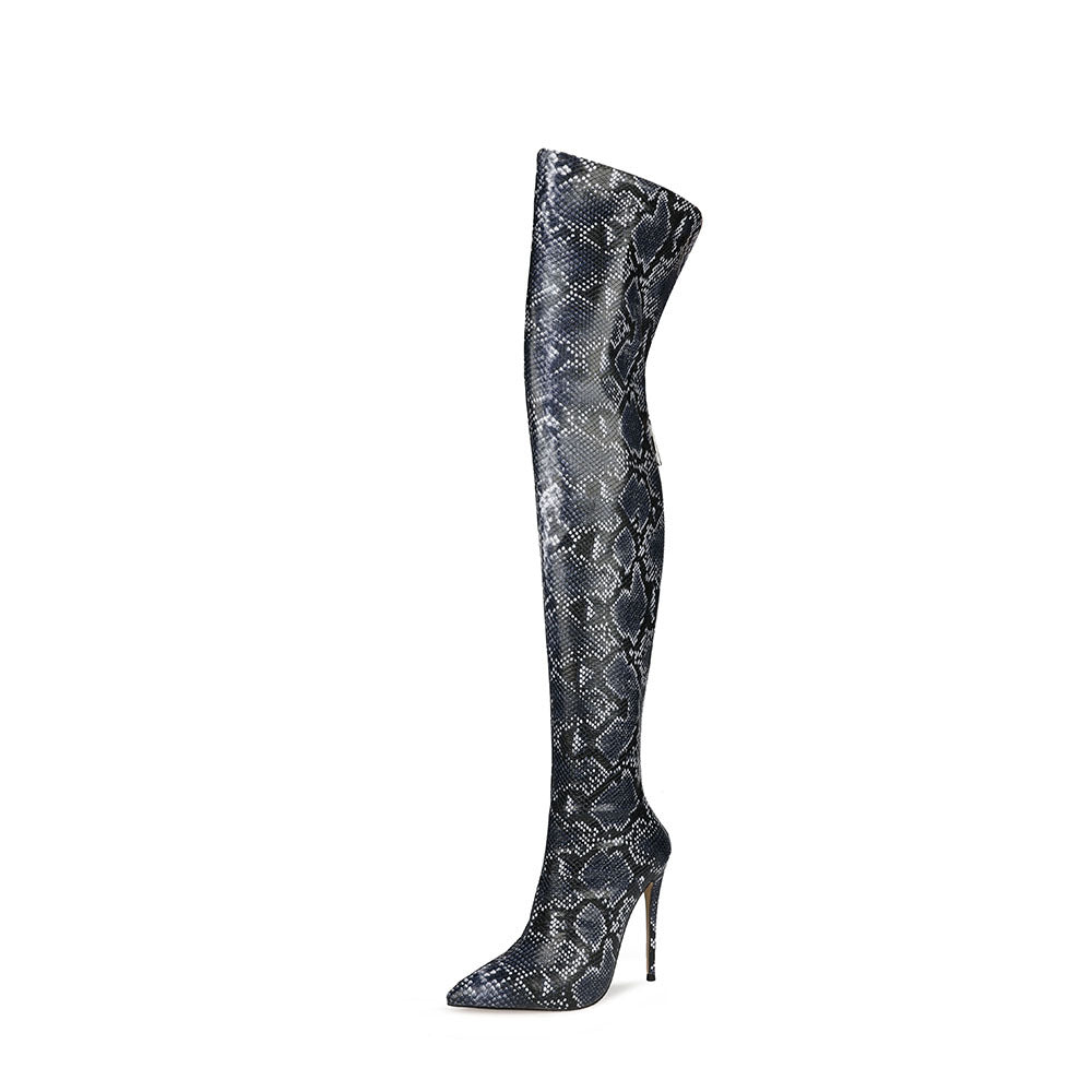 Femme Over-knæet Slangeskind Stiletto Støvler Stilla