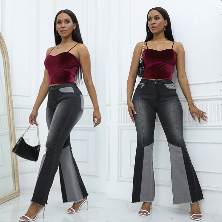 Dame Flared Jeans med kreativ farveblok-design Stilla