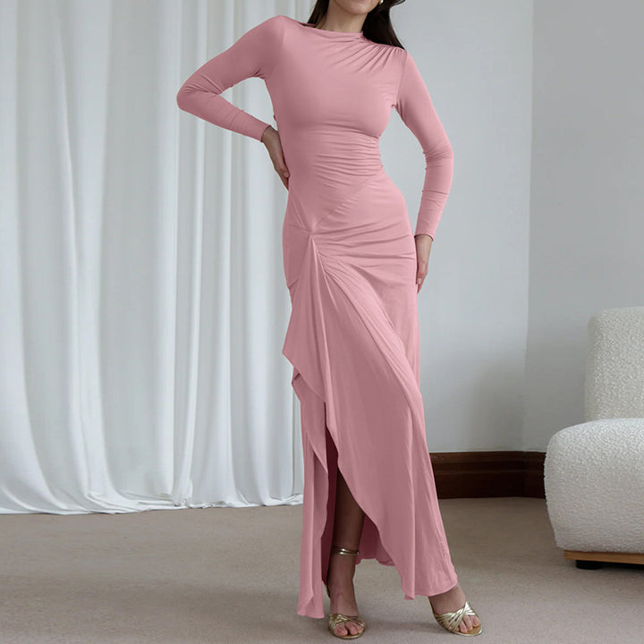 Damer Elegant Langærmet Maxikjole med asymmetrisk Snit og Raffineret Drapering Stilla