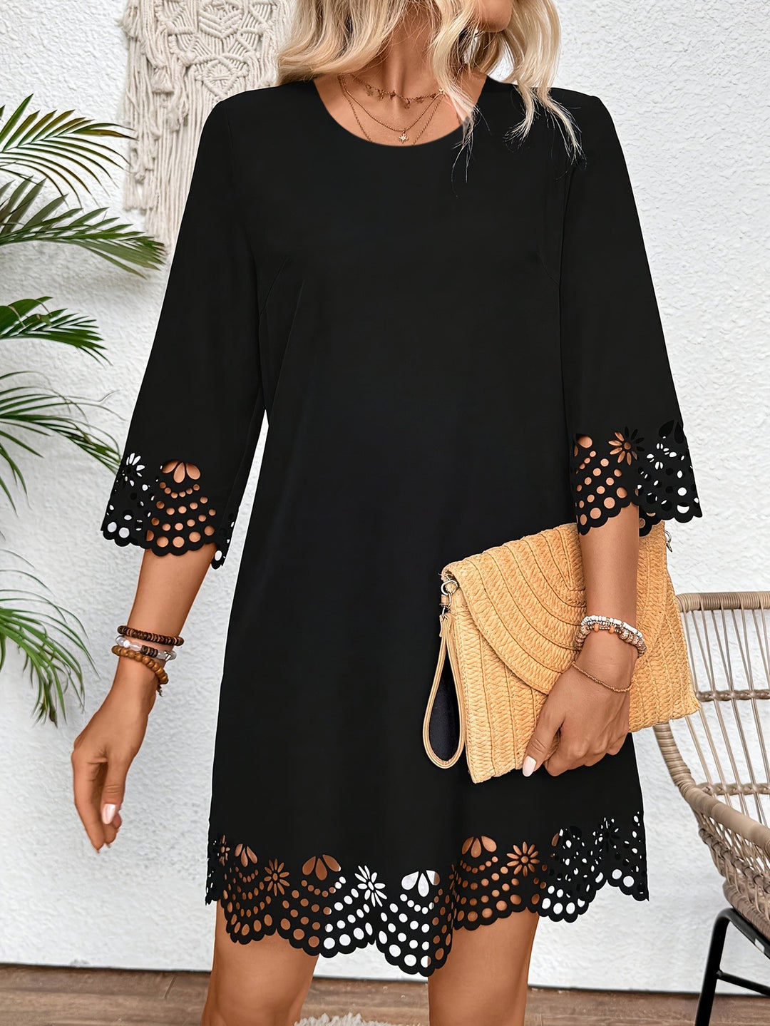 Femme A-linje Cutout Spids Kant Kjole Stilla