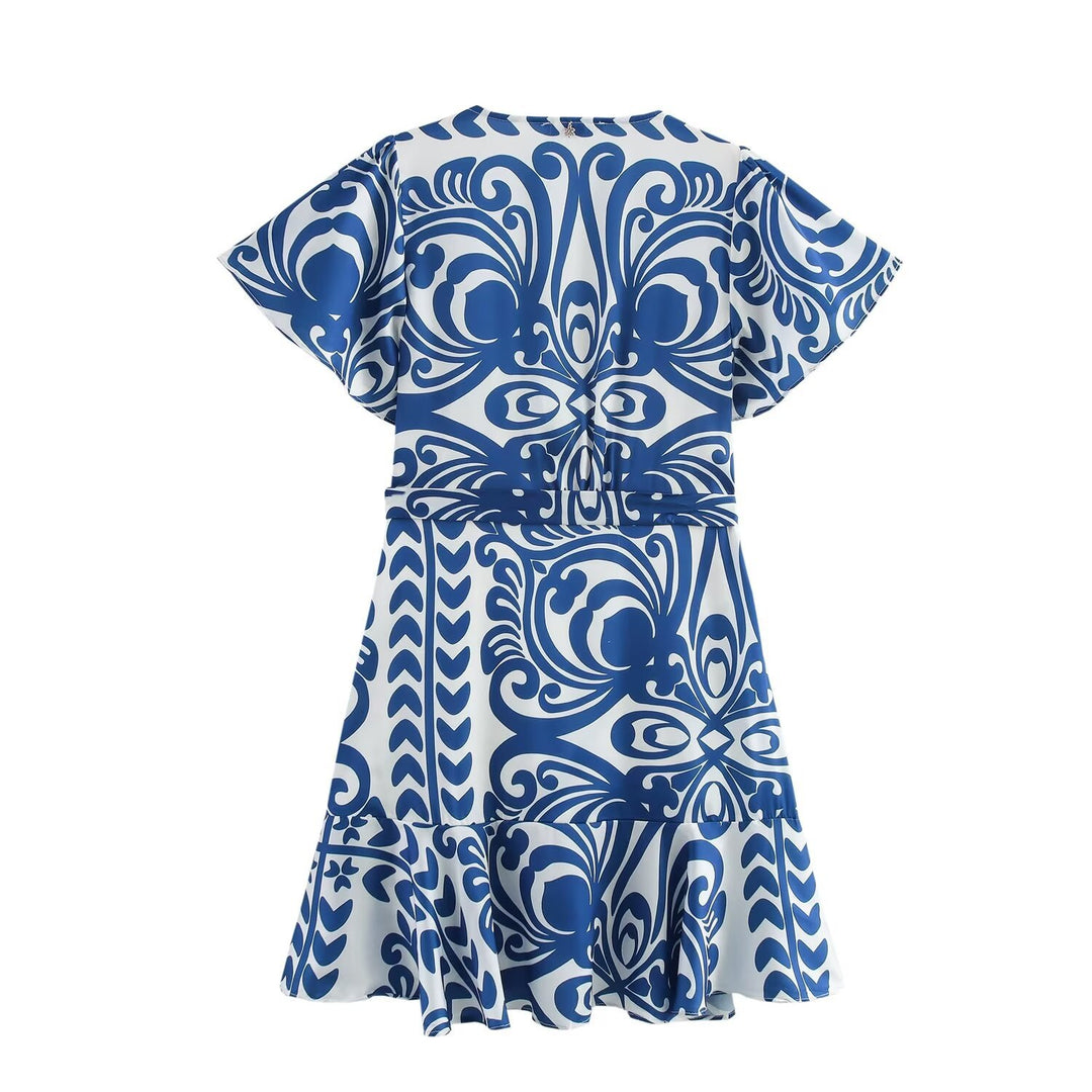 Femme Floral Wrap Mini Kjole med Udfoldet Kant Stilla