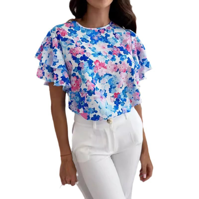Damebluse med blomstrende flæsekant Stilla