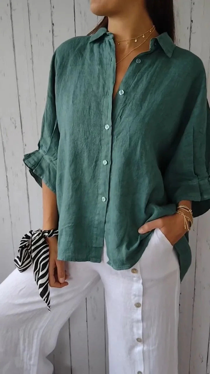 Damer casual linned skjorte med knapbare manchetter Stilla