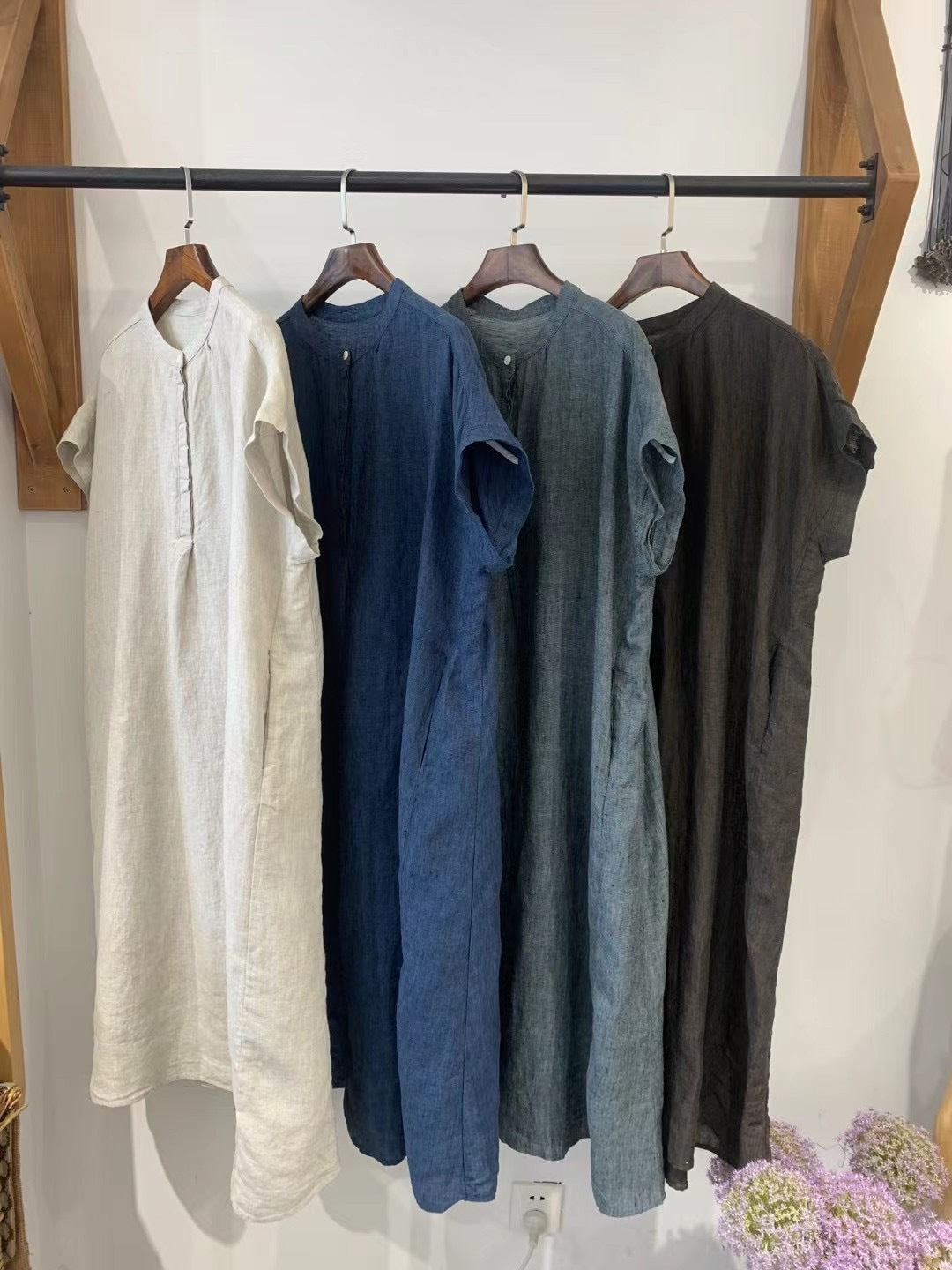 Femme Kortærmet Linned Shift Kjole Stilla