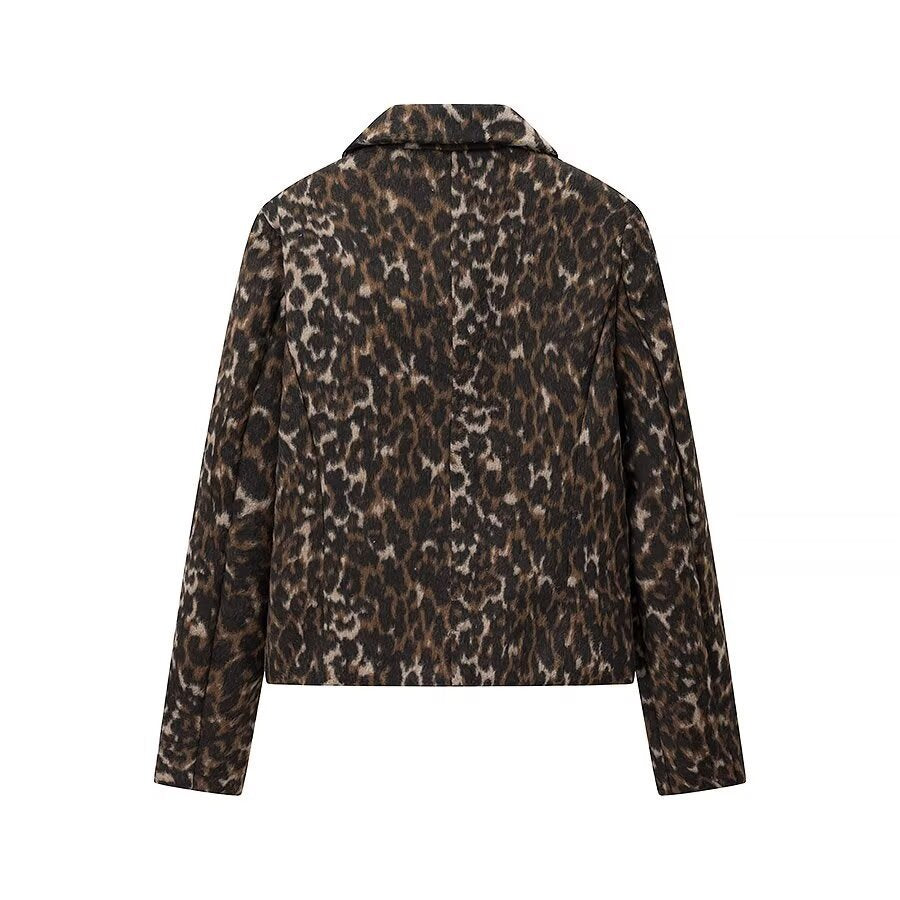 Damer fashionable kort frakke med leopardmønster Stilla