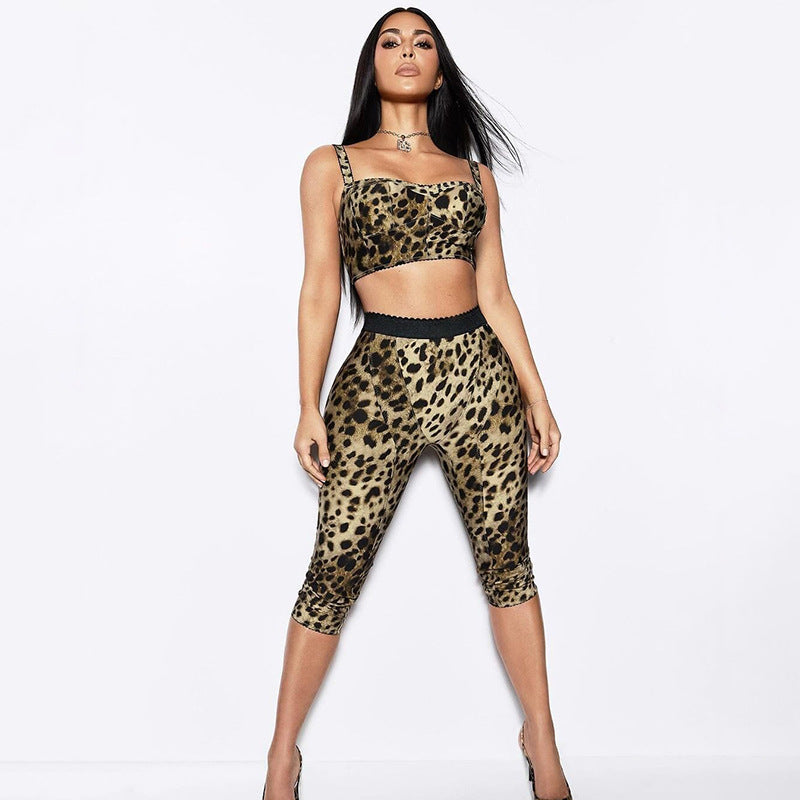 Damer Sportslig Kombination af Top og Leggings i Leopardsmønster Stilla