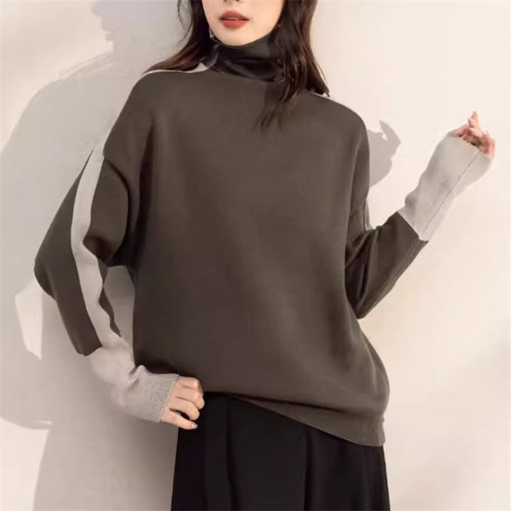 Kvinders oversized sweater med moderne turtleneck og kontrasterende ærme accenter Stilla