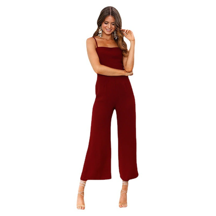 Dame Elegant Jumpsuit med smalle stropper og bredt ben Stilla