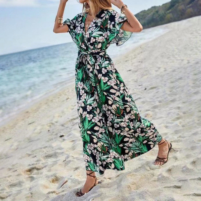 Dame blomster mønster indpakning maxi kjole Stilla 1751507051