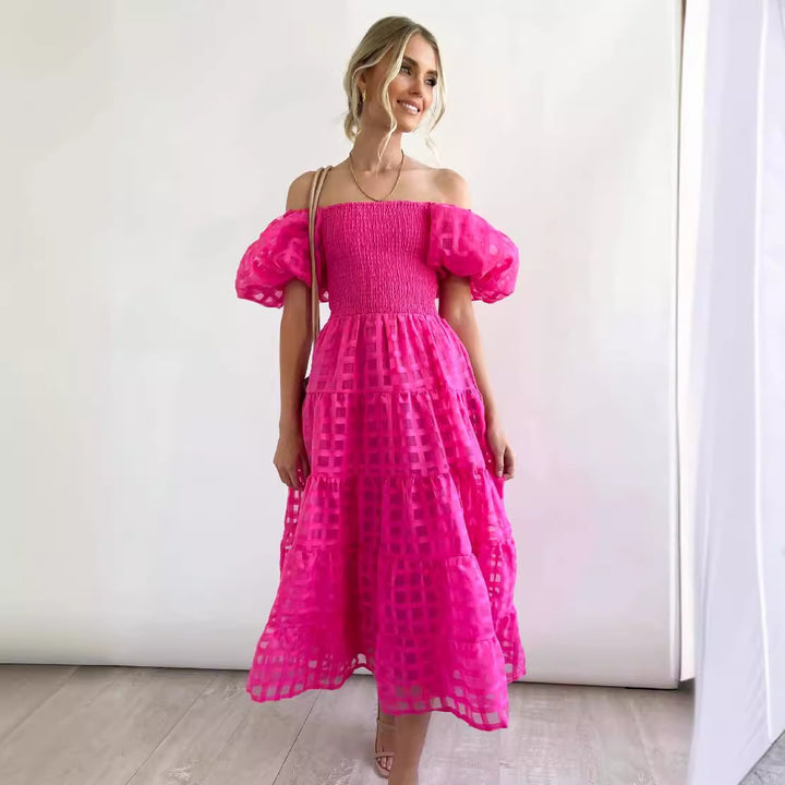 Dame Off-Shoulder Maxikjole med raffineret flæsekonstruktion Stilla