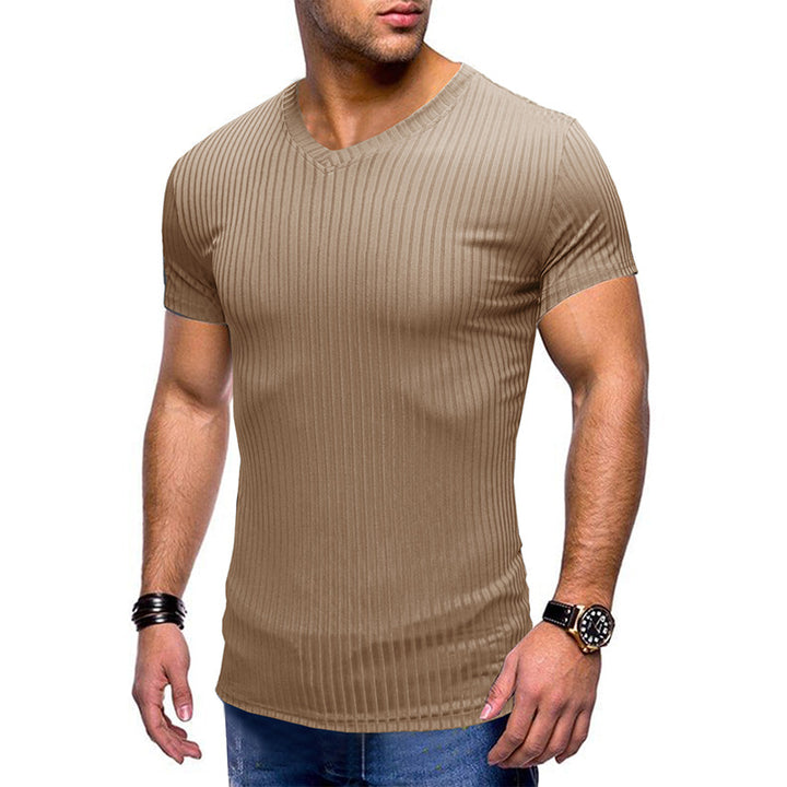Herrer moderne V-hals T-shirt med fin ribstrik Stilla