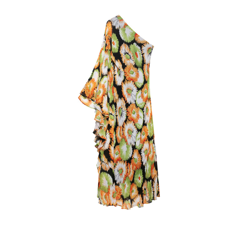 Femme Asymmetrisk Blomsterkjole Maxi Stilla