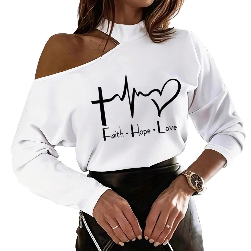 Dame skulderfrit statement-shirt med kreativt print Stilla