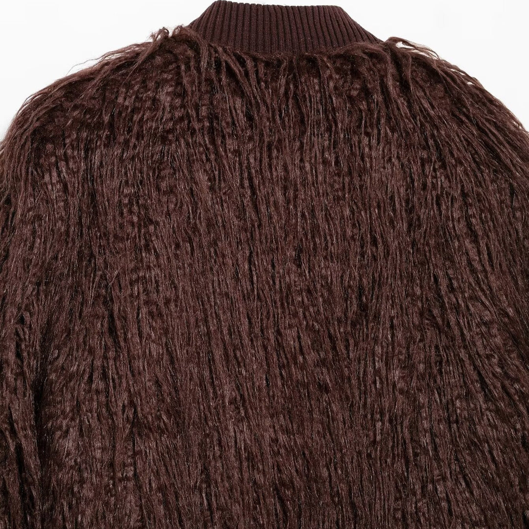 Femme Struktureret Faux-Fur Bomberjakke Stilla