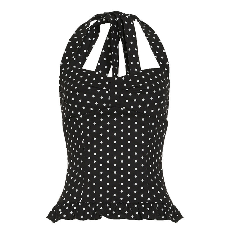 Damer Legesylt Polka-Dots Top med fancy Flæseafslutning Skovae